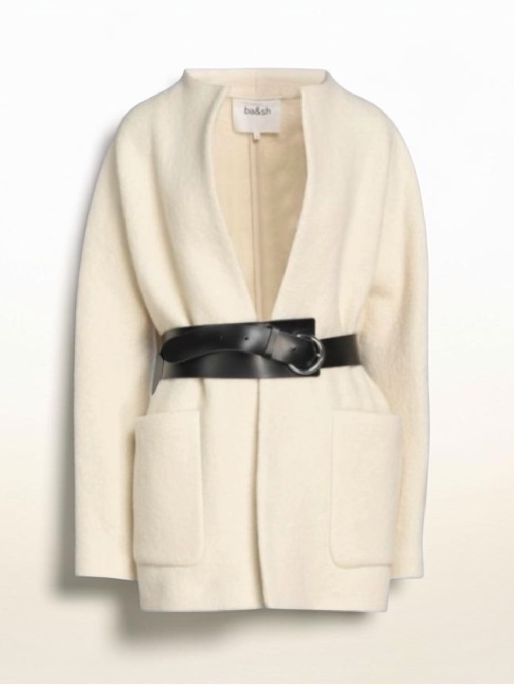 New! BA&SH MANTEAU CLIF ECRU LADY COAT JACKET WOOL LEATHER BELT SIZE 6